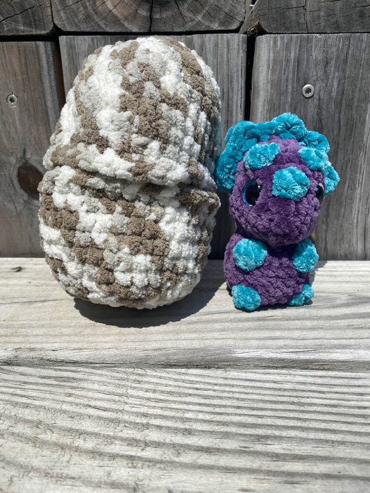 Aqua and Purple Dinosaur Hatchling Plushie